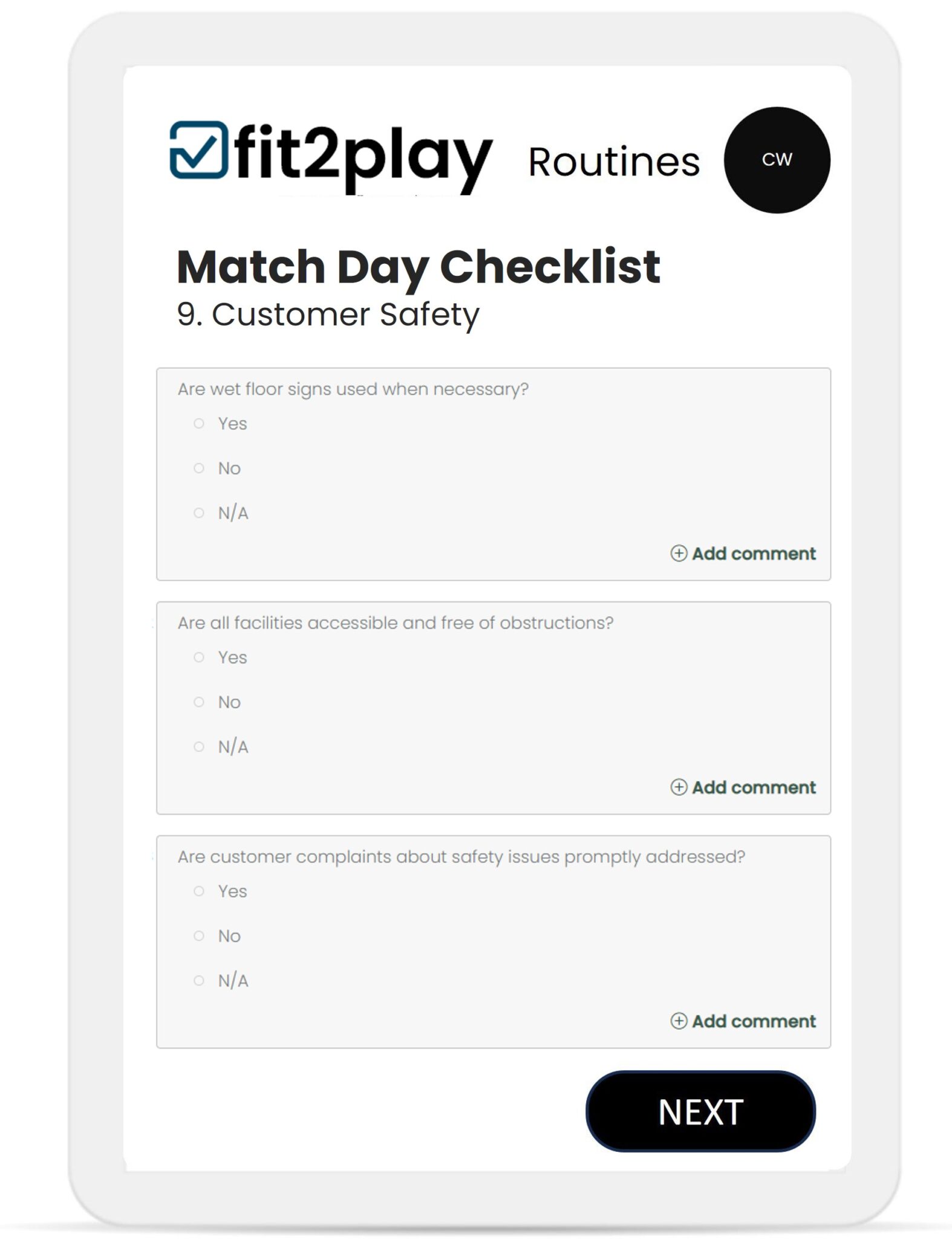 Fit2Play - Match Day Checklist